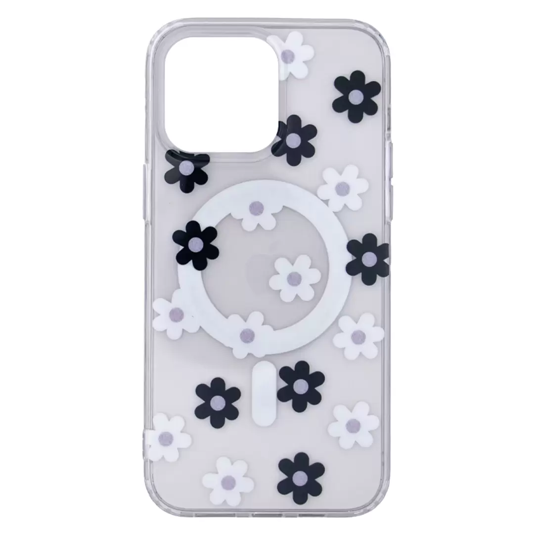 iPhone 14 Designed Case MagSafe Black and White Floral